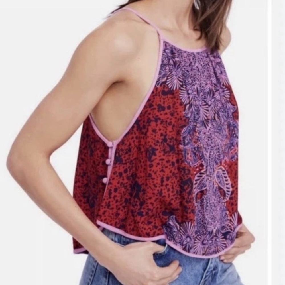 Free People Red and Purple Floral Crop Top